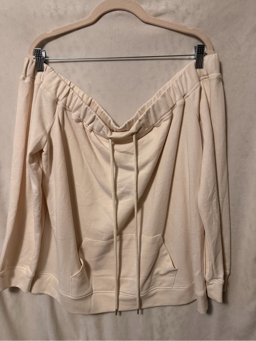 Forever 21 Off-Shoulder Cream Pullover Hoodie